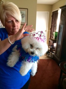 Hannah's not so sure she likes her birthday tiara!